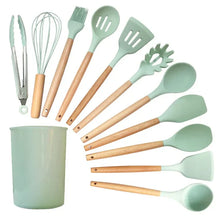 Kit Utensílios de Cozinha Silicone com Cabo de Madeira - 12 Peças